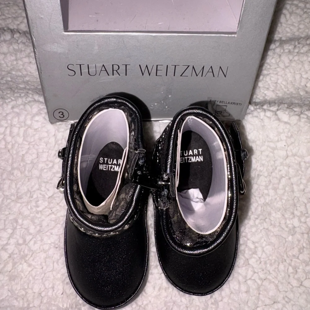 Stuart Weitzman Baby Bella Kristi Soft Infant Black Moto Boots Sz 3 NEW IN BOX